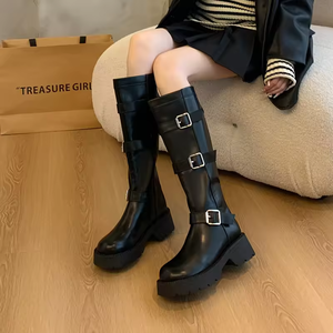 Wholesale <b>Women</b> Western Retro Cowboy Platform <b>Boots</b> Zip Closure Autumn Winter Chunky Long Genuine Leather Knee-High <b>Womens</b> Shoes - Product Image 2