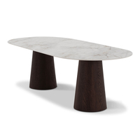 Table de salle à manger ovale en travertin personnalisable pour cuisine et restaurant