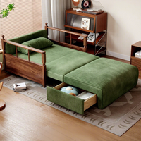 Canapé-lit rétro vert en velours côtelé convertible multifonctionnel, fauteuil inclinable en bois massif pour salon et chambre à coucher
