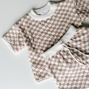 2Pcs Mùa Hè <span class=keywords><strong>T</strong></span> Áo Sơ Mi Quần Short Kiểm Tra <span class=keywords><strong>Toddler</strong></span> Knit Đặ<span class=keywords><strong>t</strong></span> Unisex Bé Cậu Bé Cô Gái Quần Áo Bộ - Product Image 1