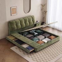 2025, superventas, Boucle de terciopelo, diseño moderno, marco de cama tamaño King de lujo, cama tamaño King con cabecera tapizada para dormitorio