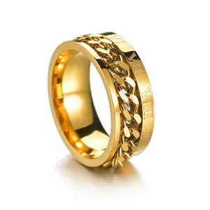 קורוזיה לגלף טבעת 316L נירוסטה Romam מספר טבעת צבעוני להקל על לחץ לסובב שרשרת טבעת לגברים
