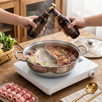 Marmite à soupe et à bouillon électrique à double compartiment en acier inoxydable 201, compatible induction, avec couvercle en verre, pour restaurant/cantine/usage domestique