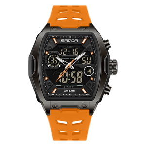 Sanda 6235 Tonneau Quay Số Đồng Hồ Kỹ Thuật Số Cho Nam Giới Thể Thao Đồng Hồ Người Đàn Ông Silicone Đa Chức Năng Không Thấm Nước Nam LED Đồng Hồ - Product Image 3