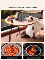 Table de thé ronde multifonctionnelle pour extérieur, double usage, avec chauffage au charbon et électrique, pour les fêtes de thé, les barbecues et les réunions en plein air.