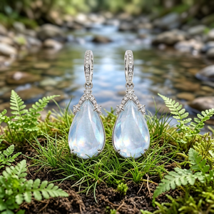 Moonstone <b>Dangle</b> <b>Earrings</b> Round Cut Diamond Look Fine Stud <b>Earrings</b> Elegant Jewelry Gift - Product Image 3