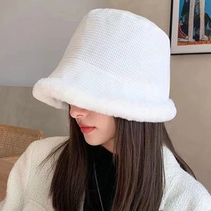 White Corduroy Bucket <b>Hat</b> With Fleece Lining <b>Warm</b> Winter <b>Hat</b> For Women - Product Image 1