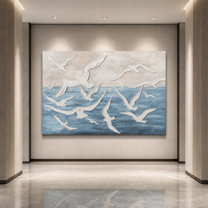 <span class=keywords><strong>Peinture</strong></span> à l'huile abstraite moderne <span class=keywords><strong>de</strong></span> mouettes, texture 3D épaisse, faite à la main, paysage marin bleu, art mural sur toile pour la décoration <span class=keywords><strong>de</strong></span> maison <span class=keywords><strong>de</strong></span> plage - Product Image 2
