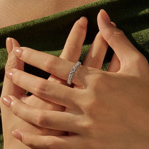 S925 Sterling <b>Silver</b> Dazzling Round Moissanite Eternity Band <b>Rings</b> for Women Wedding Engagement <b>Statement</b> Jewelry - Product Image 2