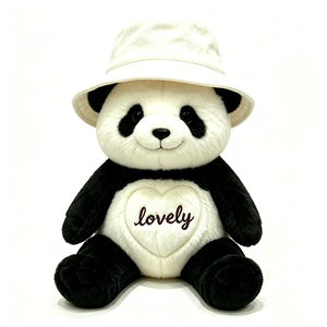 Customized White Bucket Hat <b>Panda</b> Plush <b>Toy</b>, Cute <b>Panda</b> Stuffed Animal with Fisherman Hat, Lovely Embroidered Heart <b>Panda</b> Plush - Product Image 1