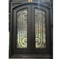 Portes battantes doubles en verre sur mesure pour entrée principale, en fer forgé, sécurité extérieure, design moderne fini
