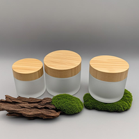 Toples Kosmetik Kaca Buram dengan Tutup Bambu, Wadah Perawatan Kulit untuk Perjalanan, Tempat Penyimpanan Sampel Krim Mata dan Losion.