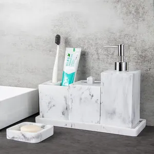 Custom Modern Polyresin 8 Pcs White Marble Resin Bathroom Accessory Set