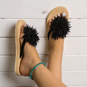 Summer Women Fashion Sunflower Printed <b>Flip</b> <b>Flops</b> Flat Non-Slip Wear Resistant Casual Beach Sandals <b>Slippers</b> - Product Image 1