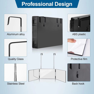 Miroir portable noir en verre à trois volets avec crochets télescopiques réglables en hauteur, pliable, essentiel pour la coupe de cheveux et le maquillage - Product Image 3