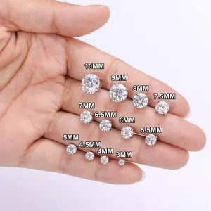KRKC Vente en gros de diamants de taille ronde Vvs 1 carat Boucles d'oreilles en or moissanite hypoallergénique en argent sterling 925 pour hommes et femmes