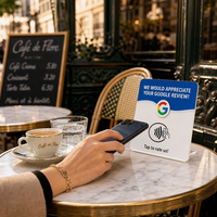 Carte NFC personnalisée pour les médias sociaux, fabriquée en usine OEM, NTAG213, en PVC époxy, étanche, sans contact, avec logo QR personnalisé, pour les avis Google