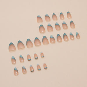 Français amande <span class=keywords><strong>faux</strong></span> <span class=keywords><strong>ongles</strong></span> <span class=keywords><strong>ongles</strong></span> artificiels français <span class=keywords><strong>ongles</strong></span> conseils couverture complète bleu couleur pointe presse sur <span class=keywords><strong>ongles</strong></span> courts avec de la colle de gelée - Product Image 2