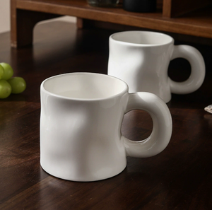 <b>Large</b> Quantity Customizable Unique Wavy Ceramic Coffee <b>Mug</b> Solid White Irregular Body Eco-Friendly Dishwasher Microwave Safe - Product Image 5