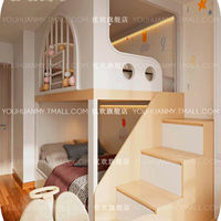 Lit superposé double moderne et personnalisé, blanc crème et style bois, design créatif pour chambre d'enfant