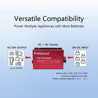 Pretiosus onduleur chine usine onde sinusoïdale modifiée 2kw 2000w onduleur DC12v 24v à AC210v 220v convertisseur de puissance UPS USB