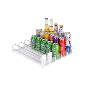 Beyaz kendinden itme Soda Can organizatör plastik şeffaf yaylı itici süpermarket rafı ekran rulo raf itici sistemi