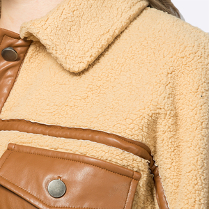 Manteaux décontractés à manches longues en polaire sherpa patchwork marron boutonné pour femmes automne hiver personnalisés - Product Image 2
