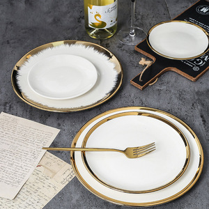 Bộ đĩa sứ cao cấp, chất lượng tốt, viền vàng, dùng để phục vụ món ăn, bộ đồ ăn, bộ chén đĩa - Product Image 3