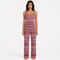 Ensemble deux pièces côtelé rose pour femme, tricoté, sans manches, col cami, longueur maxi, marque privée, vente en gros