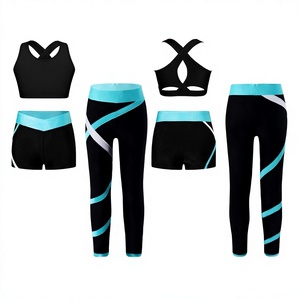 Yoga Sets <b>Dance</b> Outfit 3 Pcs Tracksuit Set with Cutout Back Crop Top Shorts and <b>Pants</b> High Waist Front OEM Color - Product Image 1
