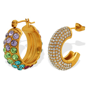 ต่างหูห่วงรูปตัว C ประดับคริสตัลสำหรับผู้หญิง ต่างหูคริสตัลแบบฝังขนาดเล็ก สวมใส่ได้ทุกวัน เครื่องประดับสีทอง - Product Image 5