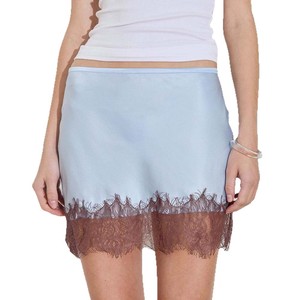 Lace Trimmed Satin Mini <b>Skirt</b> Regular Waist Solid Color Micro <b>Elasticity</b> Leisure Wear - Product Image 5