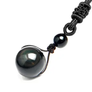 Obsidian Pendant Rainbow Eye Necklace Jewelry Natural Stone Ball Pendant Necklace Transfer Bead Pendant Couple Necklace