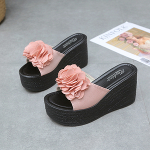 Nouvelles pantoufles compensées à plateforme pour femme, couleur unie, motif floral, collection été 2025 - Product Image 6