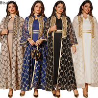 Nouvel ensemble de robes Abaya pour femmes musulmanes, 2 pièces, broderie, cardigan, robe longue, Ramadan, Maroc, Dubaï, Abayas, Kaftan, Vestidos