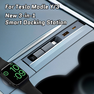 Stazione di ricarica centrale per auto 2026 con cavo retrattile da 80 cm per <span class=keywords><strong>Tesla</strong></span> <span class=keywords><strong>Model</strong></span> 3 Highland, ricarica wireless per Apple Watch - Product Image 4