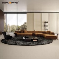 Canapé modulaire inclinable de luxe minimaliste italien à volants, en tissu et cuir garnis d'éponge, pour salon de villa