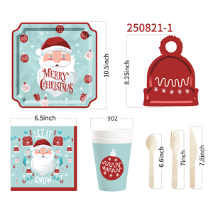 DAMAI Merry Christmas Tableware Set Xmas Special-shaped Disposable Paper Plates Cups Napkins for Holidya <b>Table</b> Decoration - Product Image 6