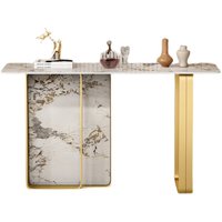 Table console de luxe au design moderne et unique, avec plateau en marbre blanc et finition dorée, idéale pour l'entrée ou le couloir, pour le salon
