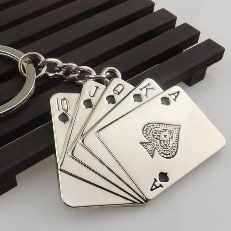 Sleutelhanger Amulet Auto Tas Lucky Charm Sleutelhanger Rvs Sieraden Flush Texas Holde 'M Poker Card Good Lucky Key Chain