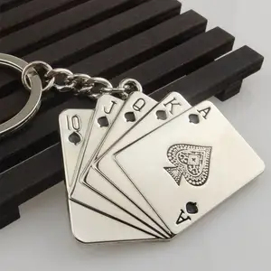 keychain amulet Car Bag lucky charm keychain Stainless Steel Jewelry flush Texas Holde'm Poker playing card Good lucky key chain