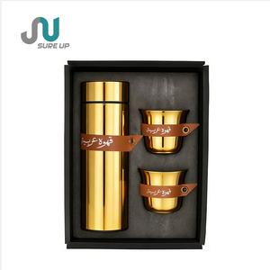 Juego de Tazas de Acero Inoxidable con Recubrimiento Dorado <span class=keywords><strong>Inimitable</strong></span>, Tazas Kawa con Tapa y Asa, Juego de Té Árabe, Boca Pequeña, Aislamiento al Vacío - Product Image 1
