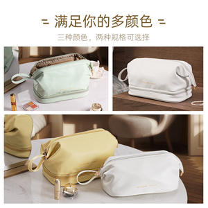 Bolsa de Cosméticos Multicapa Niceland, Gran Capacidad, Cierre de Cremallera, Color Sólido, Organizador de Maquillaje de Cuero PU, Portátil - Product Image 5