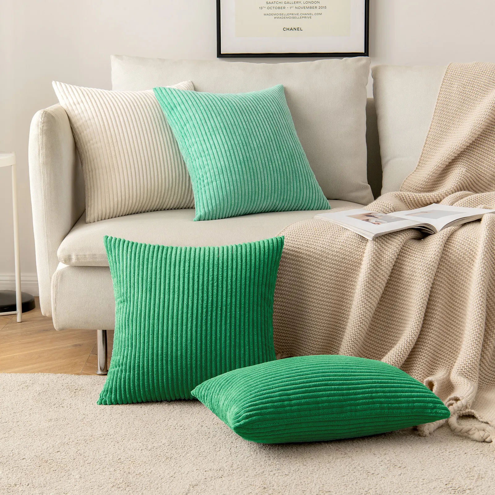 Wholesale Soft Solid Square Corduroy Throw Pillow Covers Striped Corduroy Cushion Covers Home Decorative Pillows for Sofa Couch