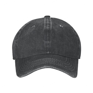 Gorra de Béisbol Retro Vintage Negra Personalizada al por Mayor de China, con 6 Paneles, Bordado a Mano, Visera Plana, Ajustada, Lavada y con Acabado Envejecido - Product Image 1