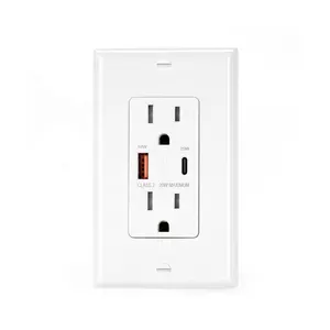 Outlet Manufacturer US Standard Duplex 15A Receptacle With Quick Charge USB Ports PD20W Type-A &Type-C Safety Electric Socket
