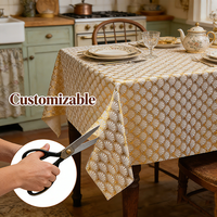 Nappe de table en PVC doré à motif floral de luxe, 137 cm, imperméable et anti-taches, couleur et logo personnalisables pour usage domestique
