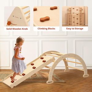 Estructura de Escalada de Madera Grande 7 en 1 Montessori, Gimnasio Interior <span class=keywords><strong>con</strong></span> Balancín, Arco, Rampa y Tobogán para Niños Pequeños - Product Image 3