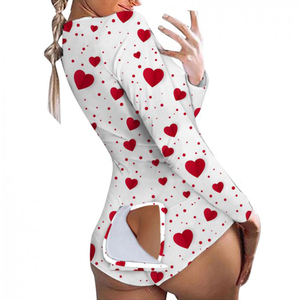 Pigiama con patta sul cavallo aperto stampato per adulti tutina con mezzo bottone personalizzata per pigiama da <span class=keywords><strong>donna</strong></span> - Product Image 5