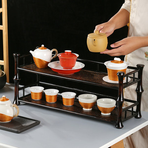 Bamboo Tea <b>Shelf</b> Antique Display Rack <b>Desktop</b> Storage Rack Multifunctional Master Cup Rack Living Room Use - Product Image 2